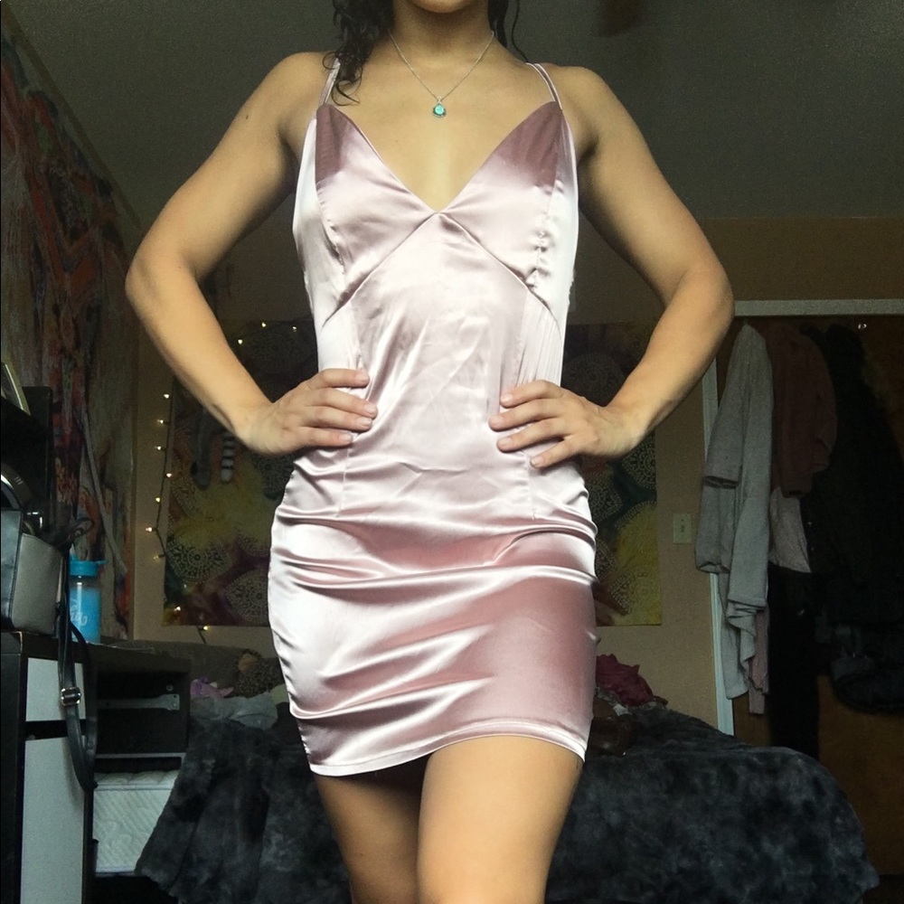 Pink satin silk mini dress